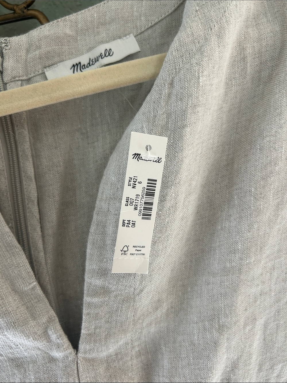 Madewell Khaki Linen Midi dress with V-Notch Neck - Picture 4 of 5